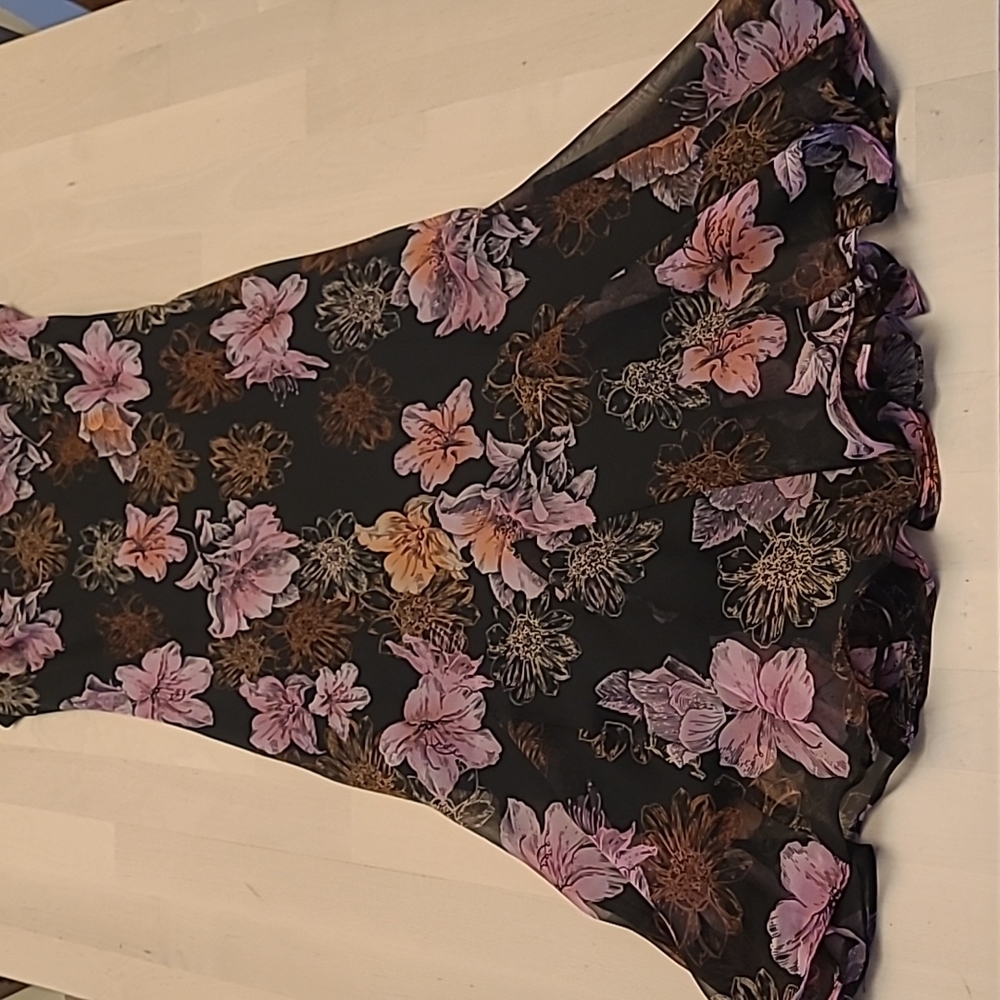 EUC 1990s VTG  Scarlett Black with Pink Floral Print Slip Dress with Flowing Hem - Picture 7 of 16